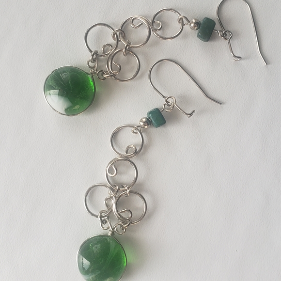 New HANDMADE green glass earrings jewelry New - Picture 2 of 2